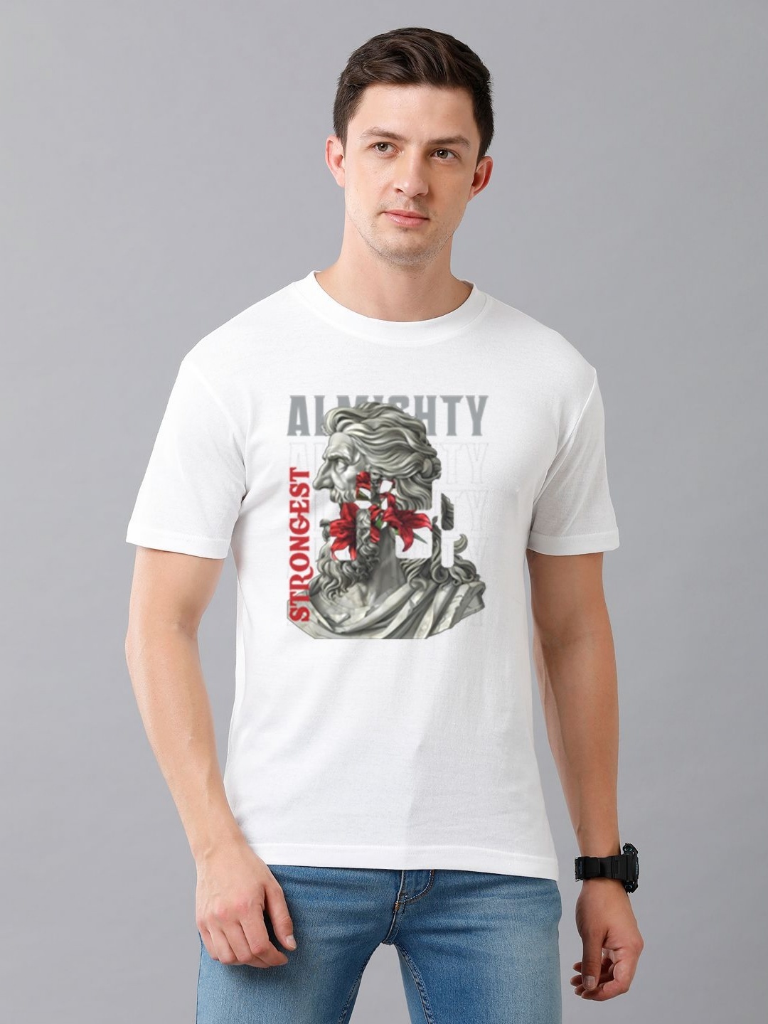 

Moda Rapido Men Graphic Printed Round Neck Cotton T-shirt, White