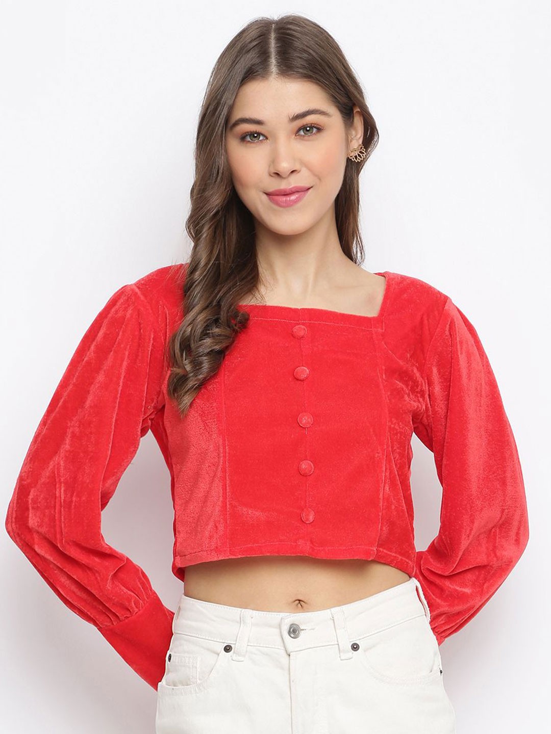 

DressBerry Women Solid Square Neck Top, Red