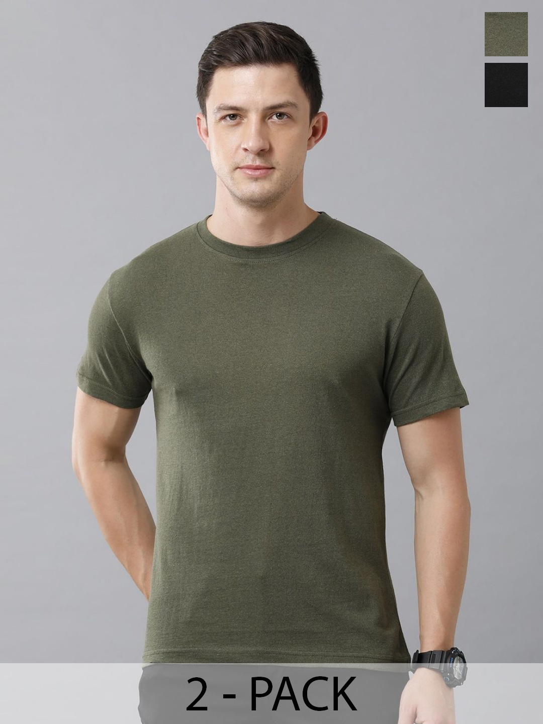 

Moda Rapido Pack of 2 Round Neck T-shirts, Olive
