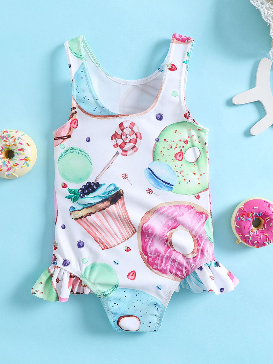 

YK Girls Printed Round Neck Bodysuits, White