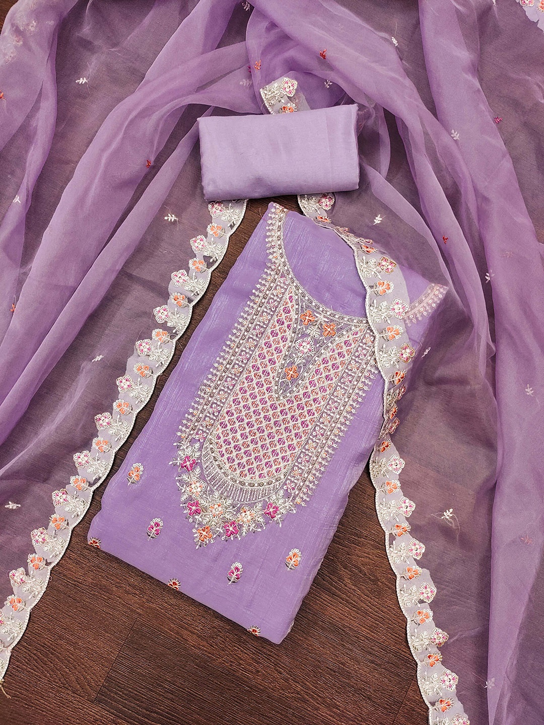 

HERE&NOW Floral Embroidered Sequinned Unstitched Dress Material, Purple
