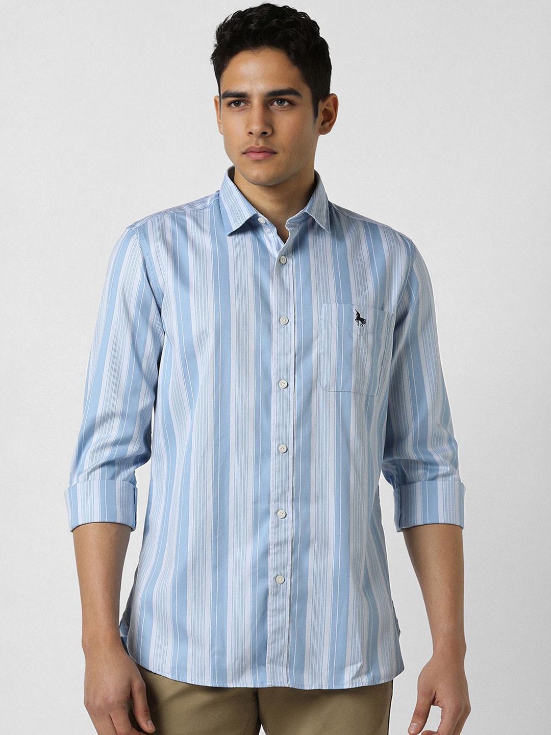 

Van Heusen Sport Men Slim Fit Spread Collar Striped Cotton Casual Shirt, Blue