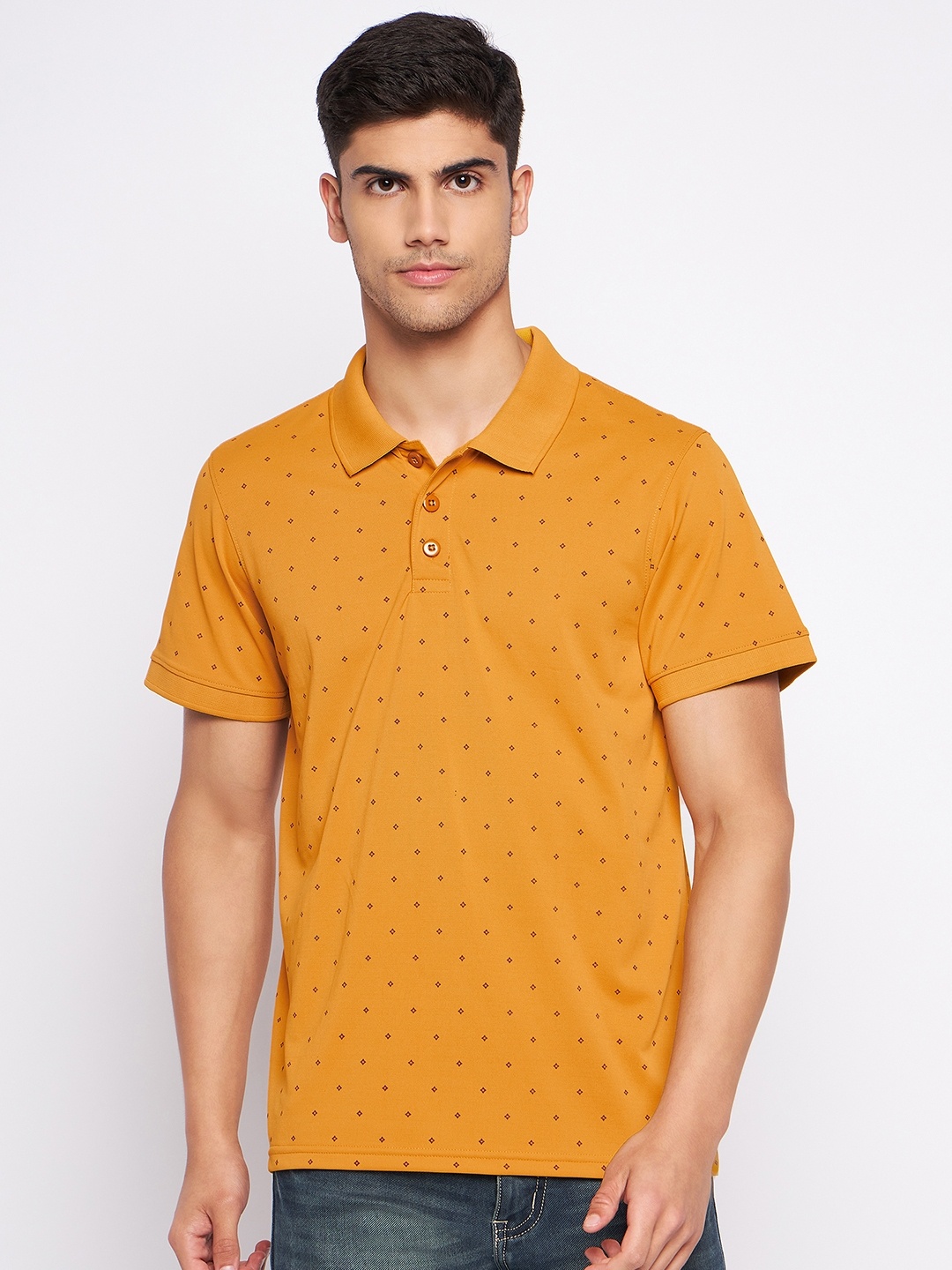 

AUXAMIS Men Printed Polo Collar Pockets T-shirt, Mustard