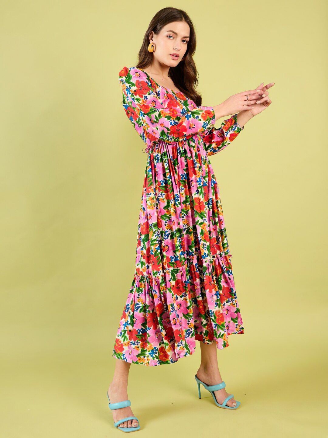

ZWERLON Women Floral Printed Fit & Flare Midi Dress, Red