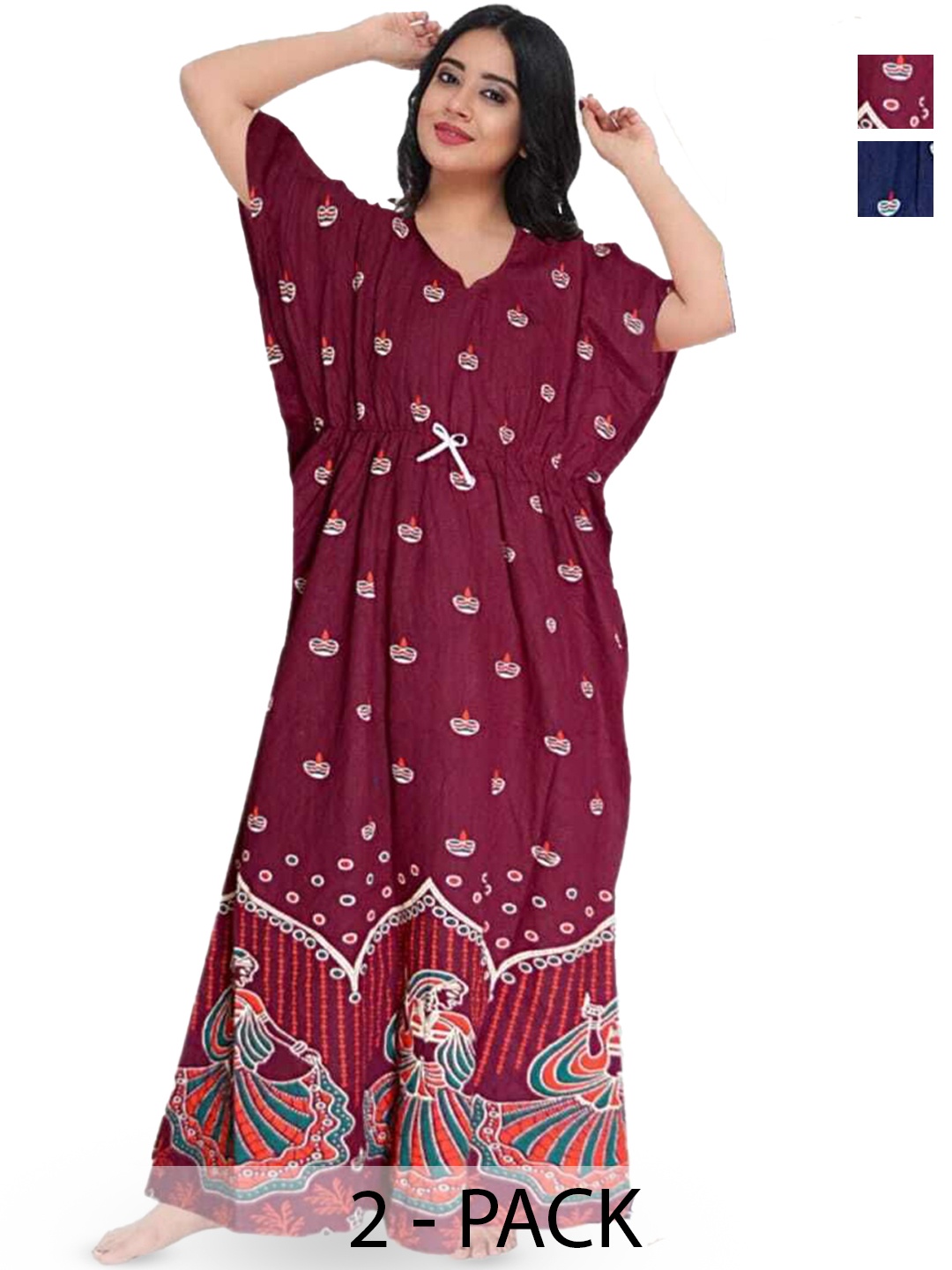 

PR PINK ROYAL Women Pack Of 2 Printed Maxi Nightdress, Blue