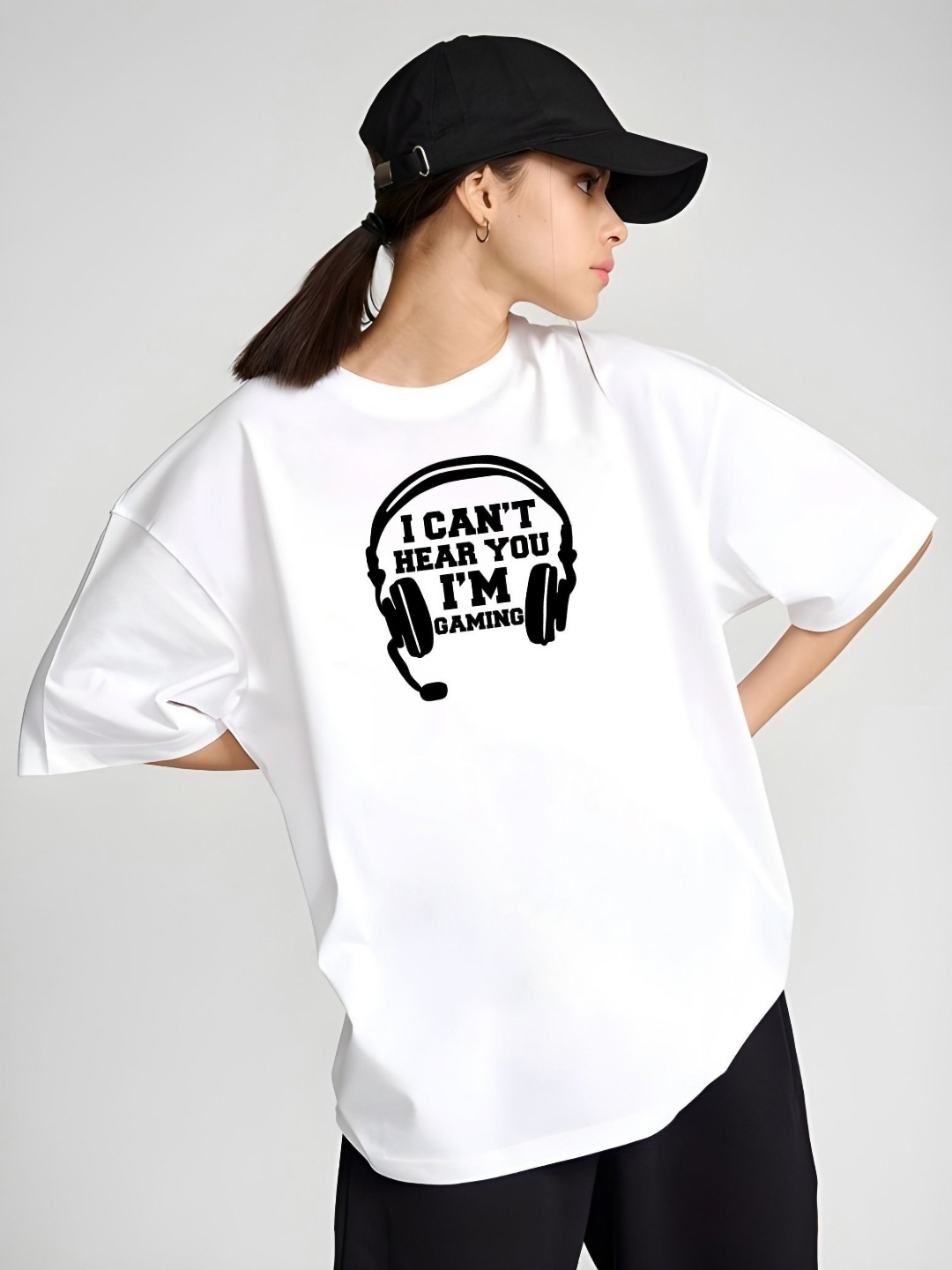 

DressBerry Women Typography Printed Round Neck Cotton Oversized T-shirt, White