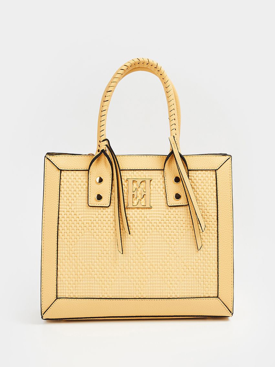 

ELLE Women Textured Structured Handheld Bag, Yellow