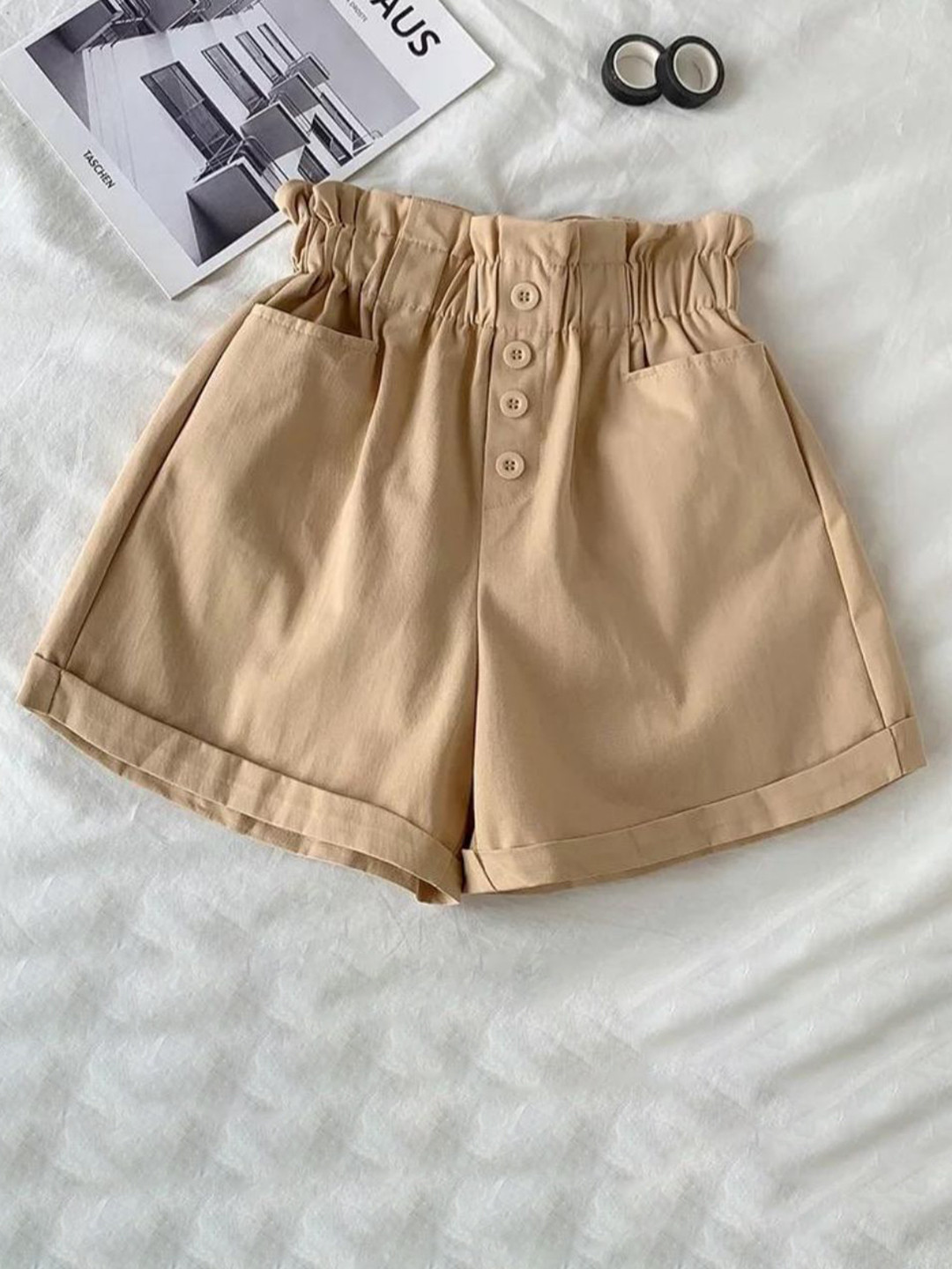 

MADE FOR HER LABEL Women Washed High-Rise Shorts, Nude