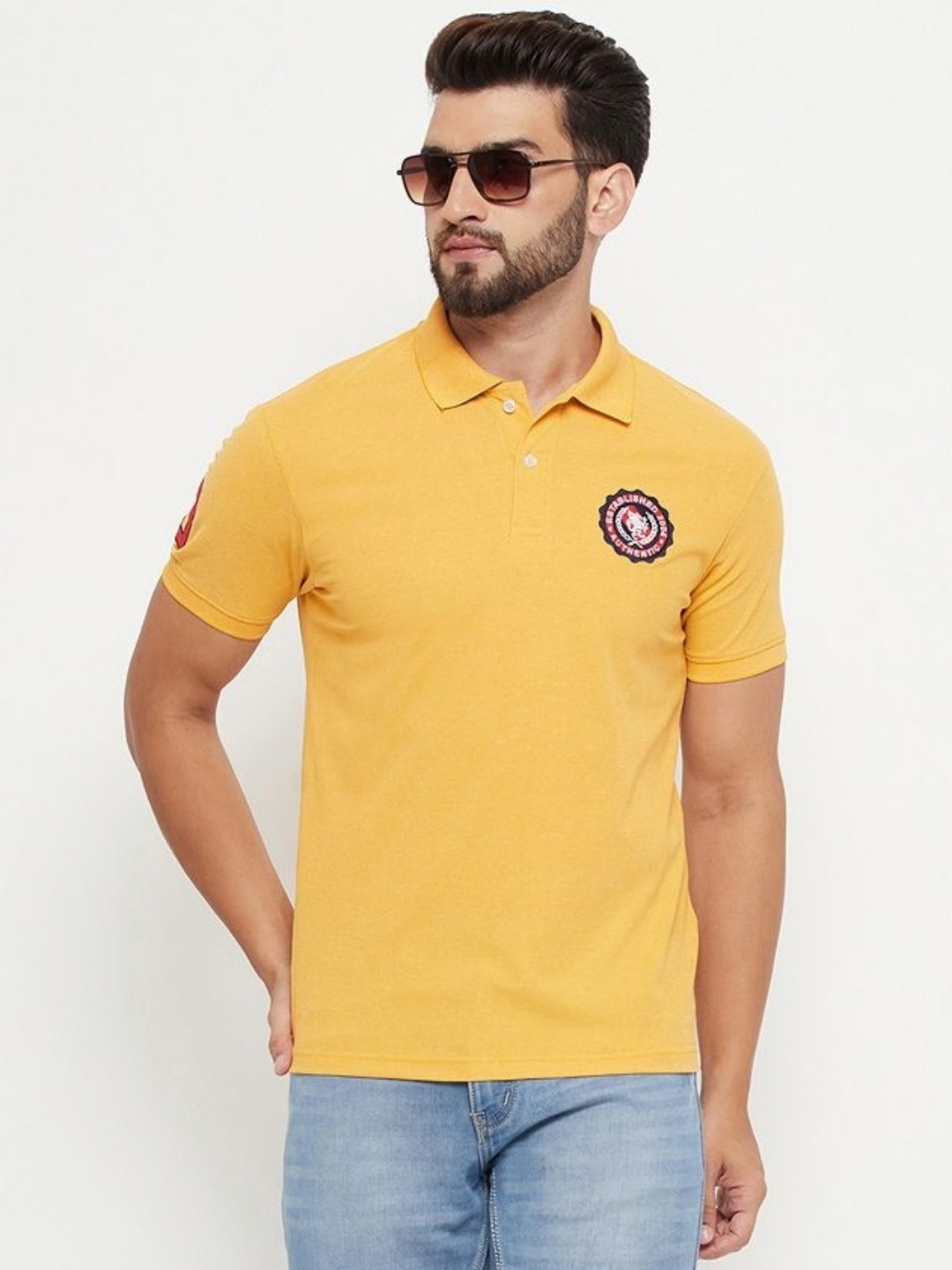 

RELANE Men Solid Polo Collar Cotton T-shirt, Mustard