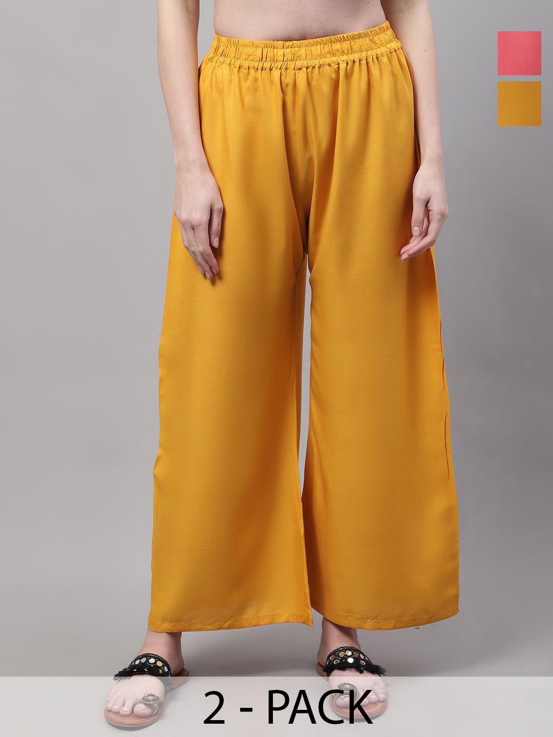 

Valles365 by S.C. Women Pack Of 2 Flared Palazzos, Yellow