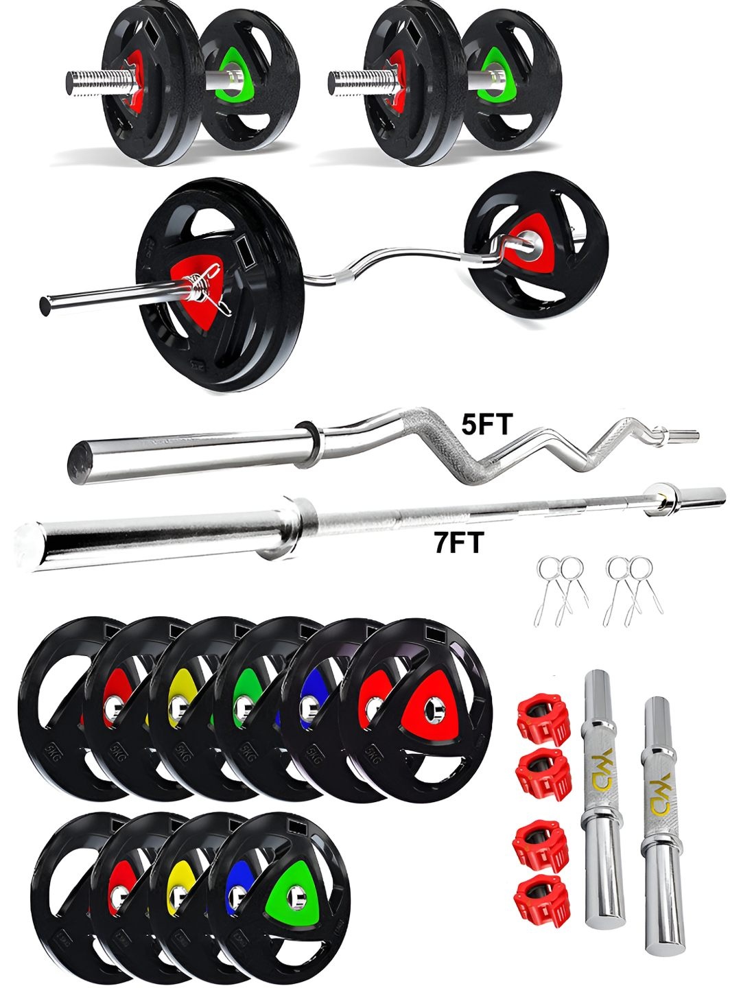 

YMD Set of 20 Integrated Rubber Plates Rod Home Gym Combo, Silver