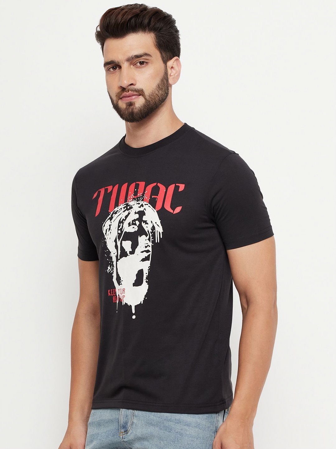 

RELANE Men Graphic Printed Round Neck Cotton T-shirt, Black