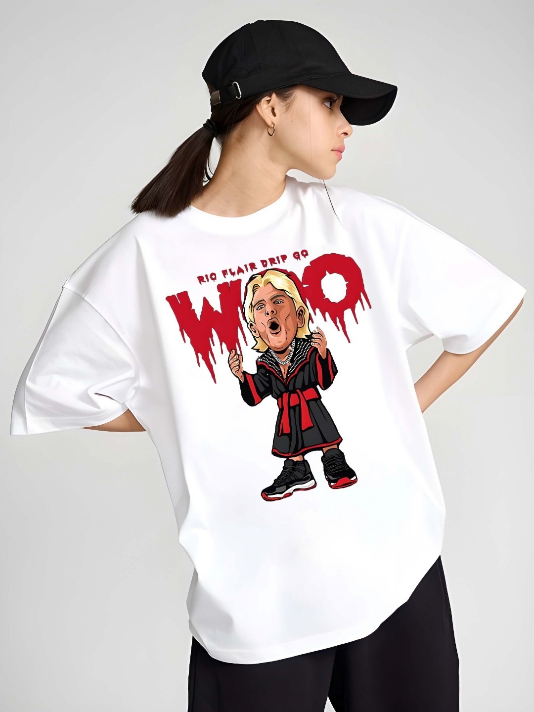

SZN Women Graphic Printed Round Neck Cotton Oversized T-shirt, White