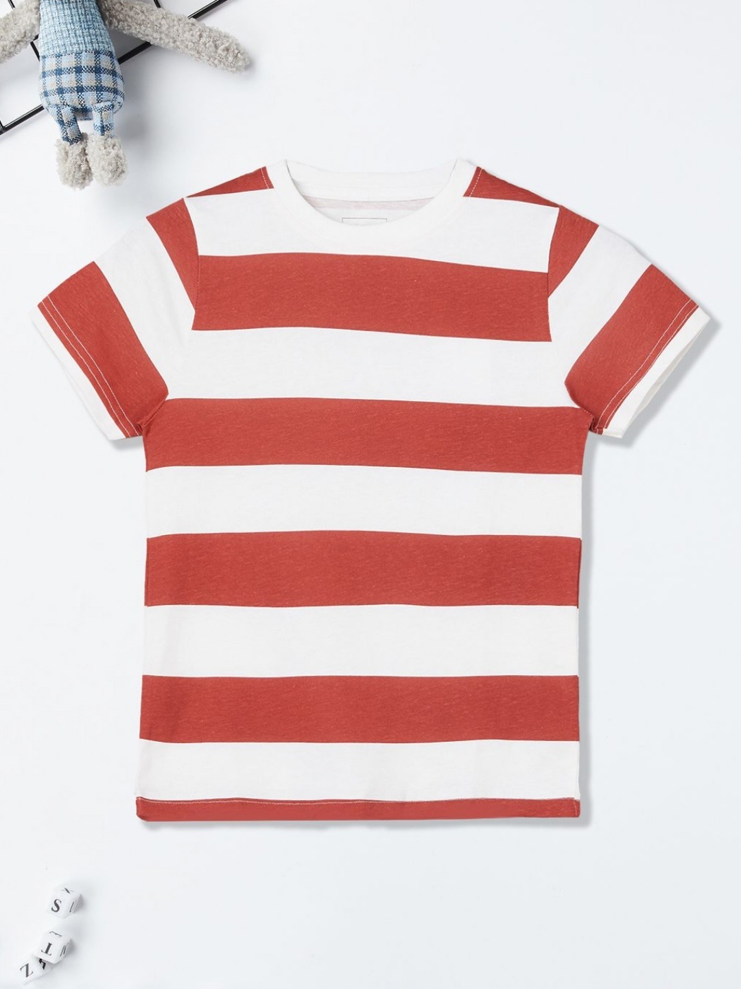 

max Boys Striped Round Neck Cotton T-shirt, Multi