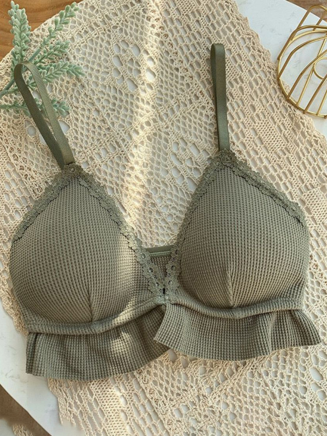 

MADE FOR HER LABEL Women Cotton Lightly Padded Push-Up Bra, Green