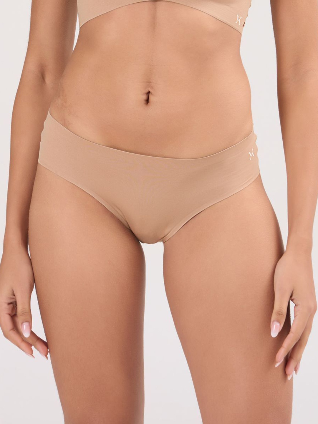 

Krvvy Women Mid-Rise InvisiSoft Bikini Brief, Camel brown