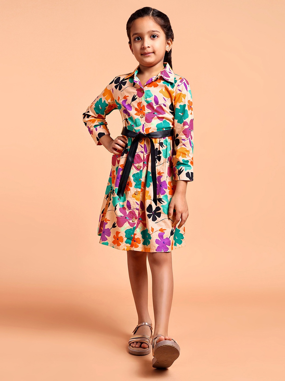 

YK Girls Floral Printed Shirt Dress, Blue