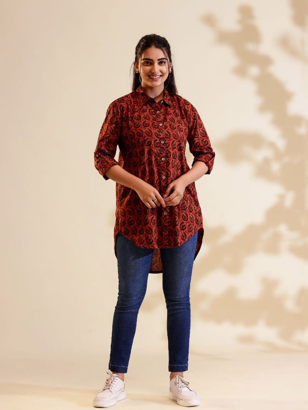 

Vivika Women Relaxed Fit Spread Collar Solid Cotton Casual Shirt, Red