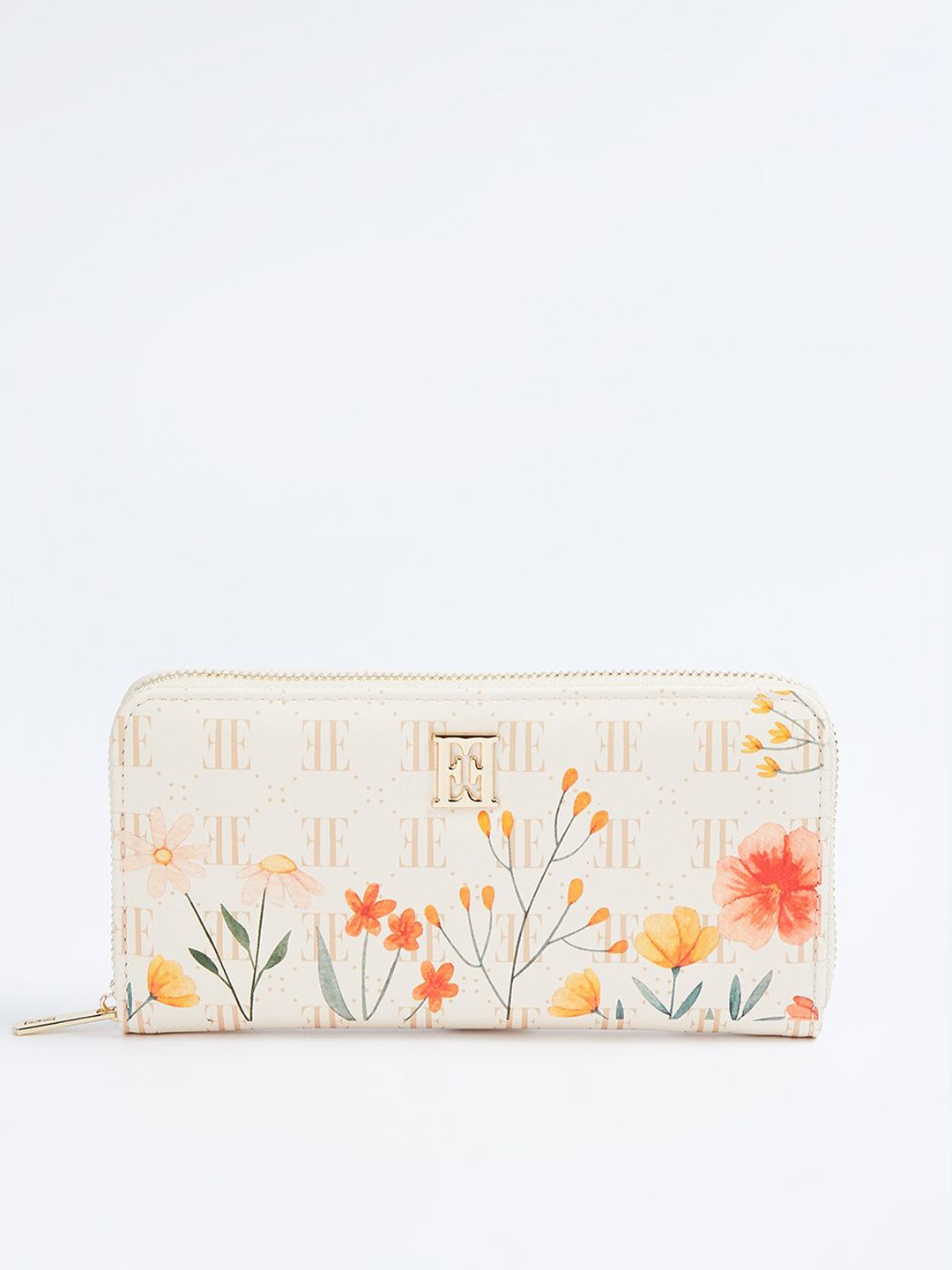

ELLE Women Floral Printed Zip Around Wallet, Beige