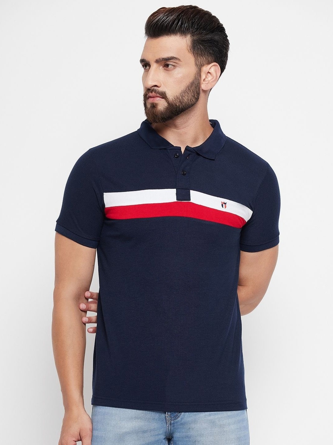 

NYKER Men Striped Polo Collar Cotton T-shirt, Navy blue
