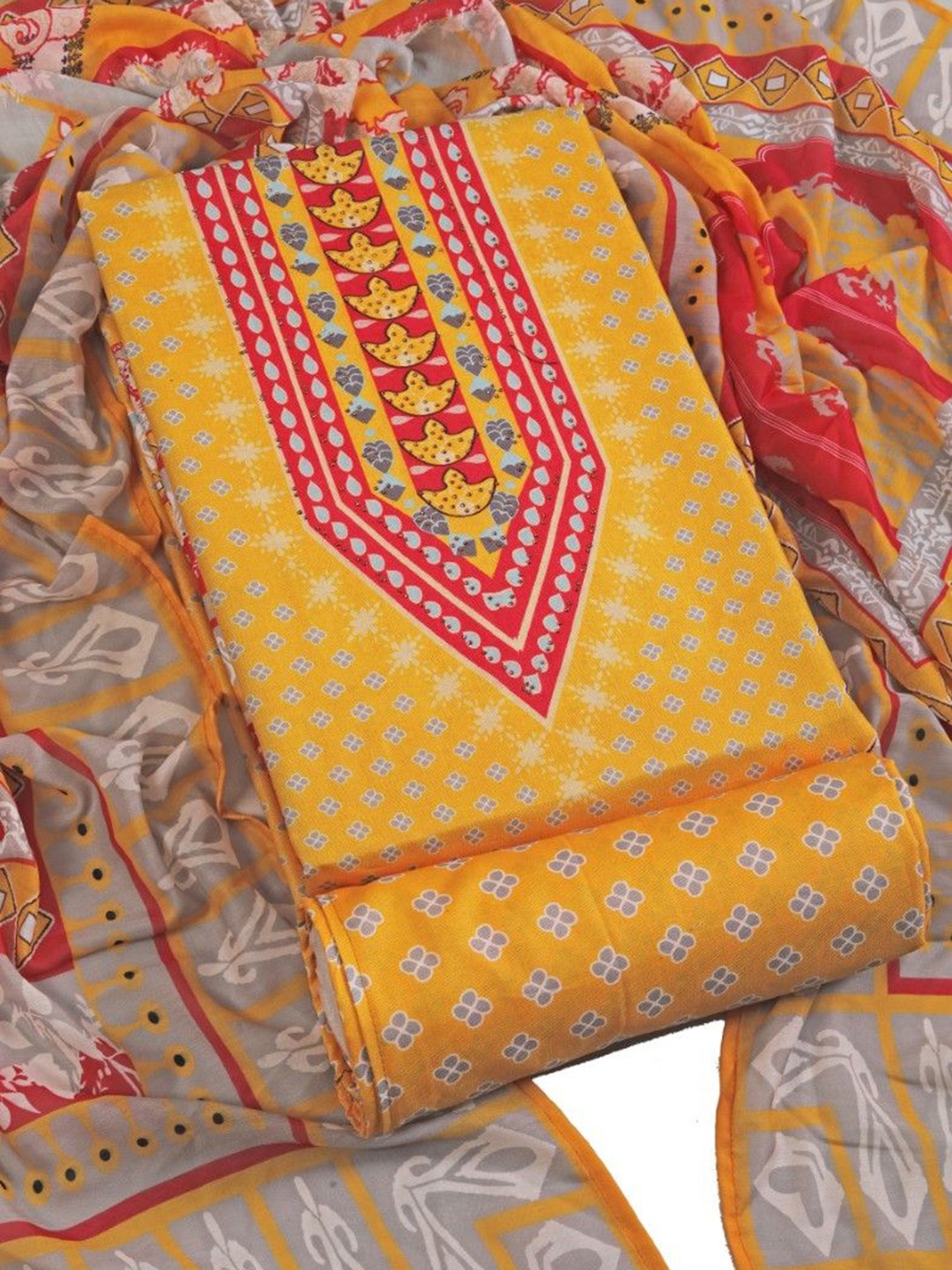 

Riti Floral Printed Unstitched Dress Material, Yellow