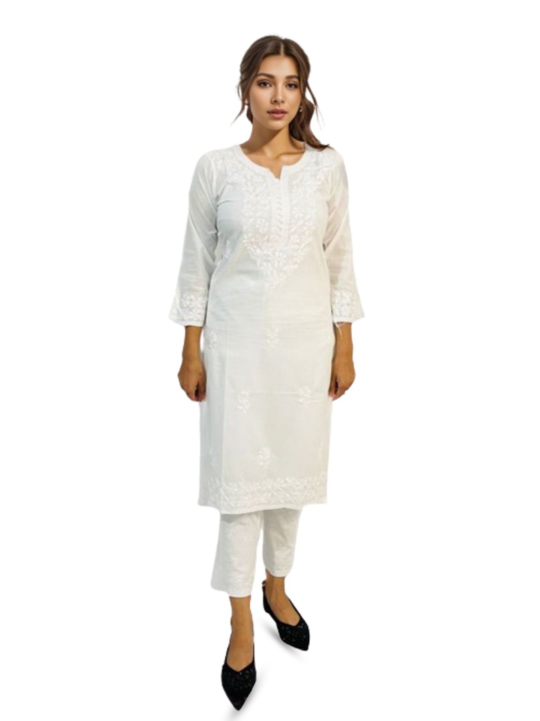 

Elaasa Ethnic Motifs Embroidered Chikankari Kurta, White