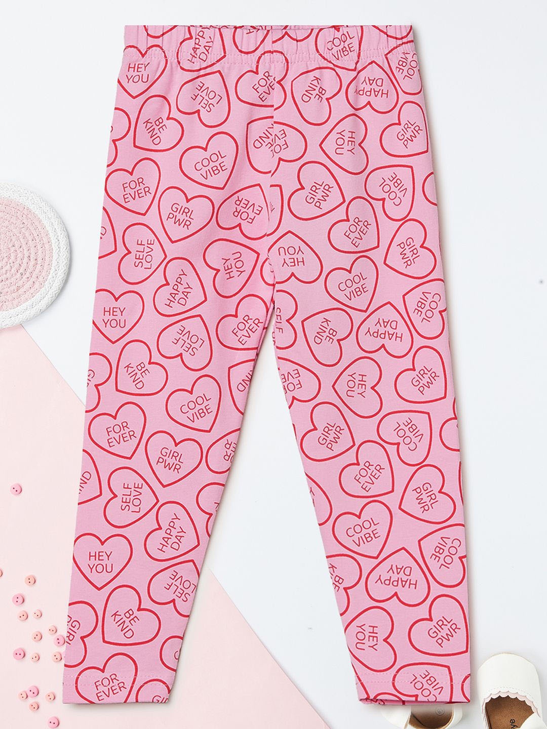 

max Girls Cotton Printed Mid Rise Leggings, Pink