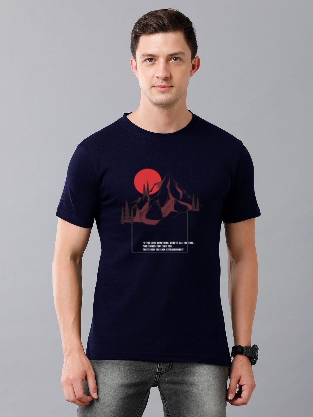 

Moda Rapido Men Graphic Printed Round Neck Cotton T-shirt, Navy blue