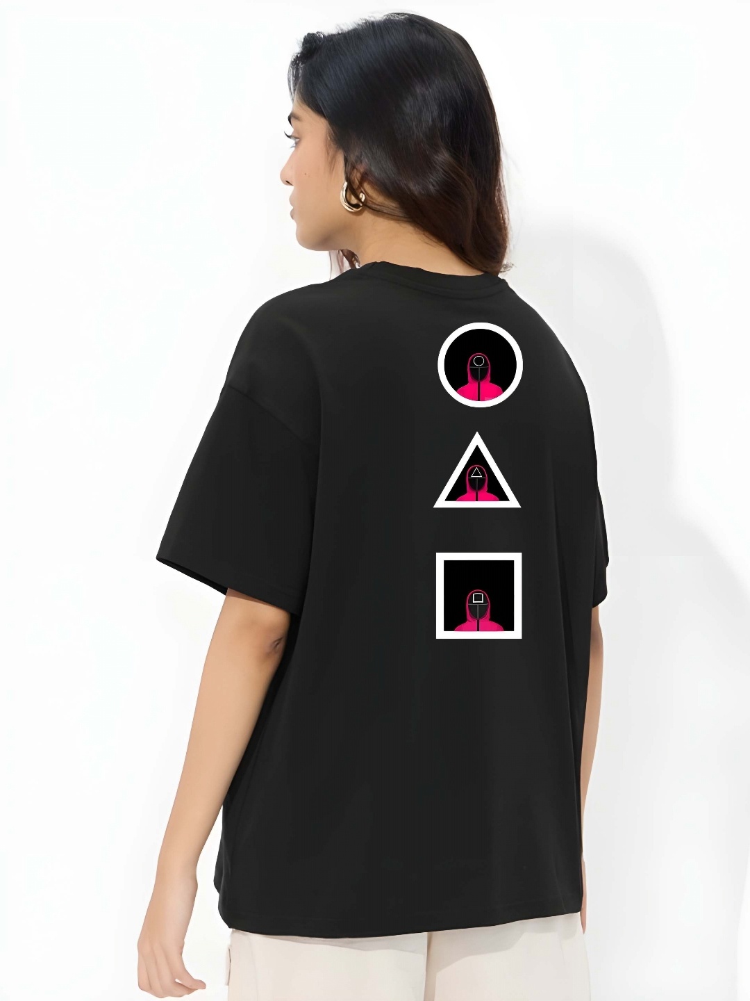 

SZN Women Graphic Printed Round Neck Cotton Oversized T-shirt, Black