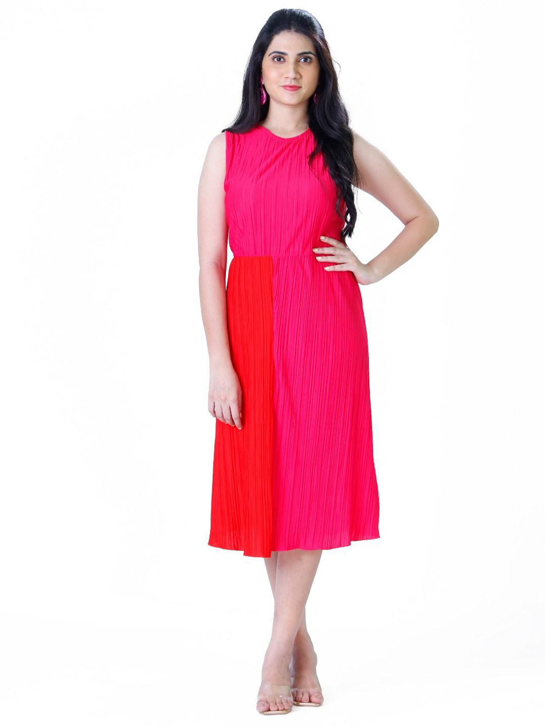 

Silselah Colourblocked Sleeveless A-Line Dress, Pink