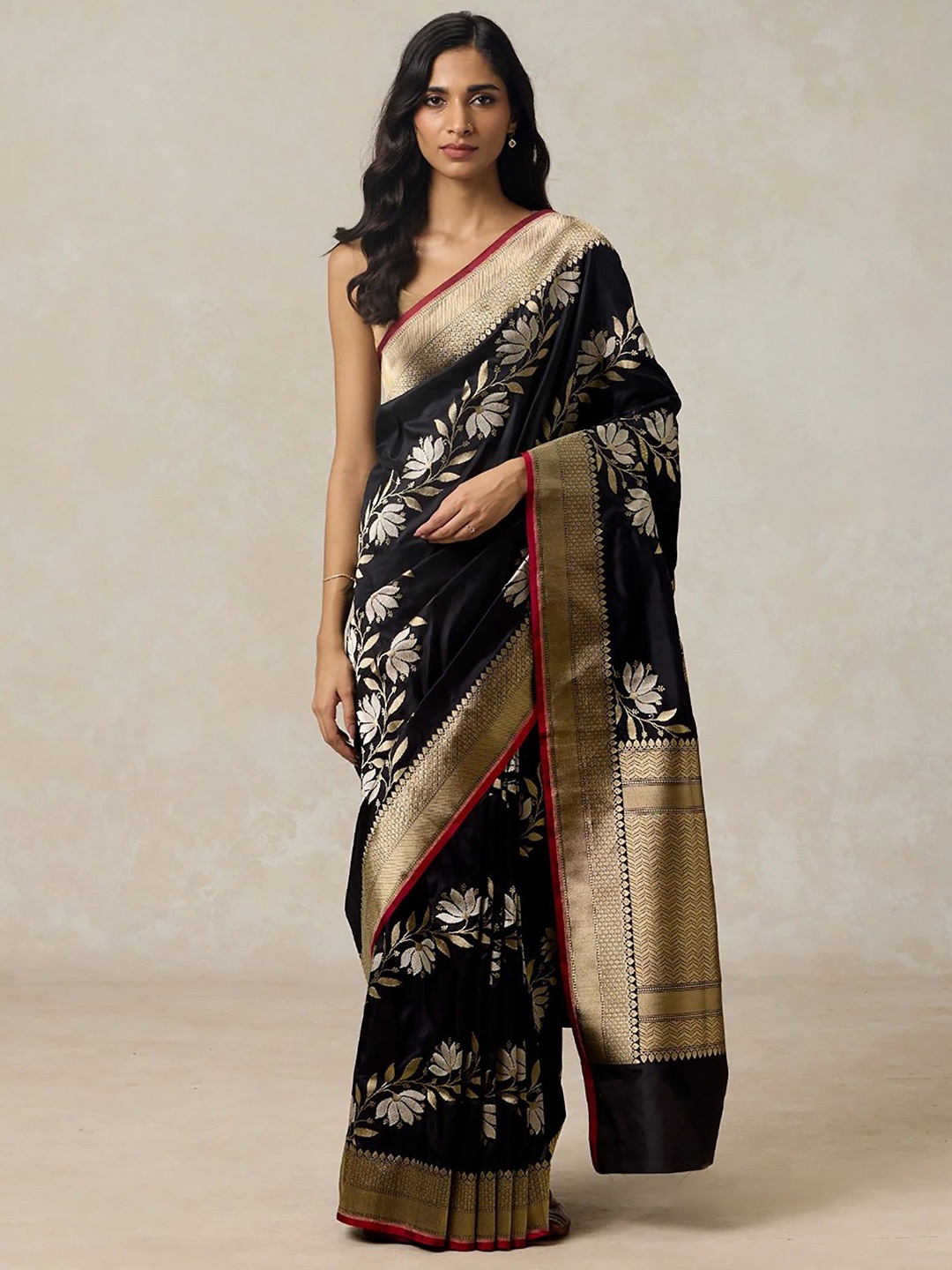 

Anjaneya Sarees Woven Design Zari Silk Blend Banarasi Saree, Black