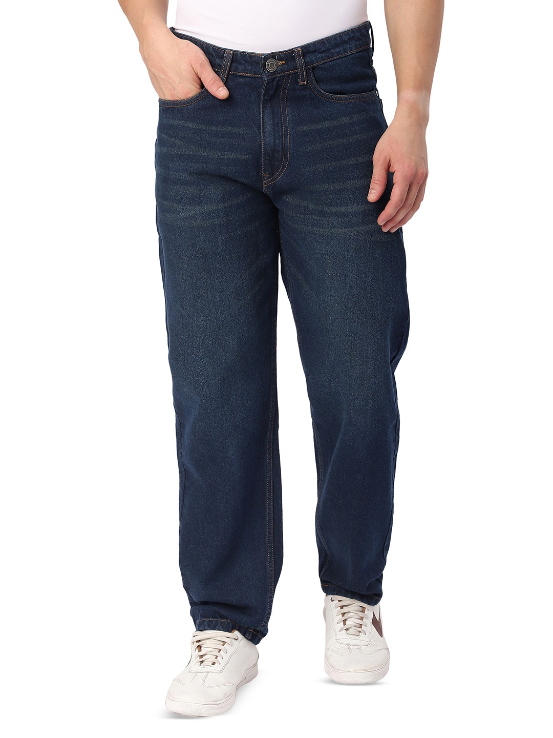 

Beyoung Men Dark Blue Whisker Baggy Fit Jeans