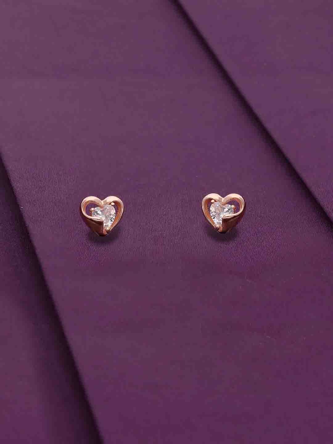 

KAI JEWEL 92.5 Sterling Silver Rose Gold-Plated CZ-Studded Heart Shaped Minimalistic Studs