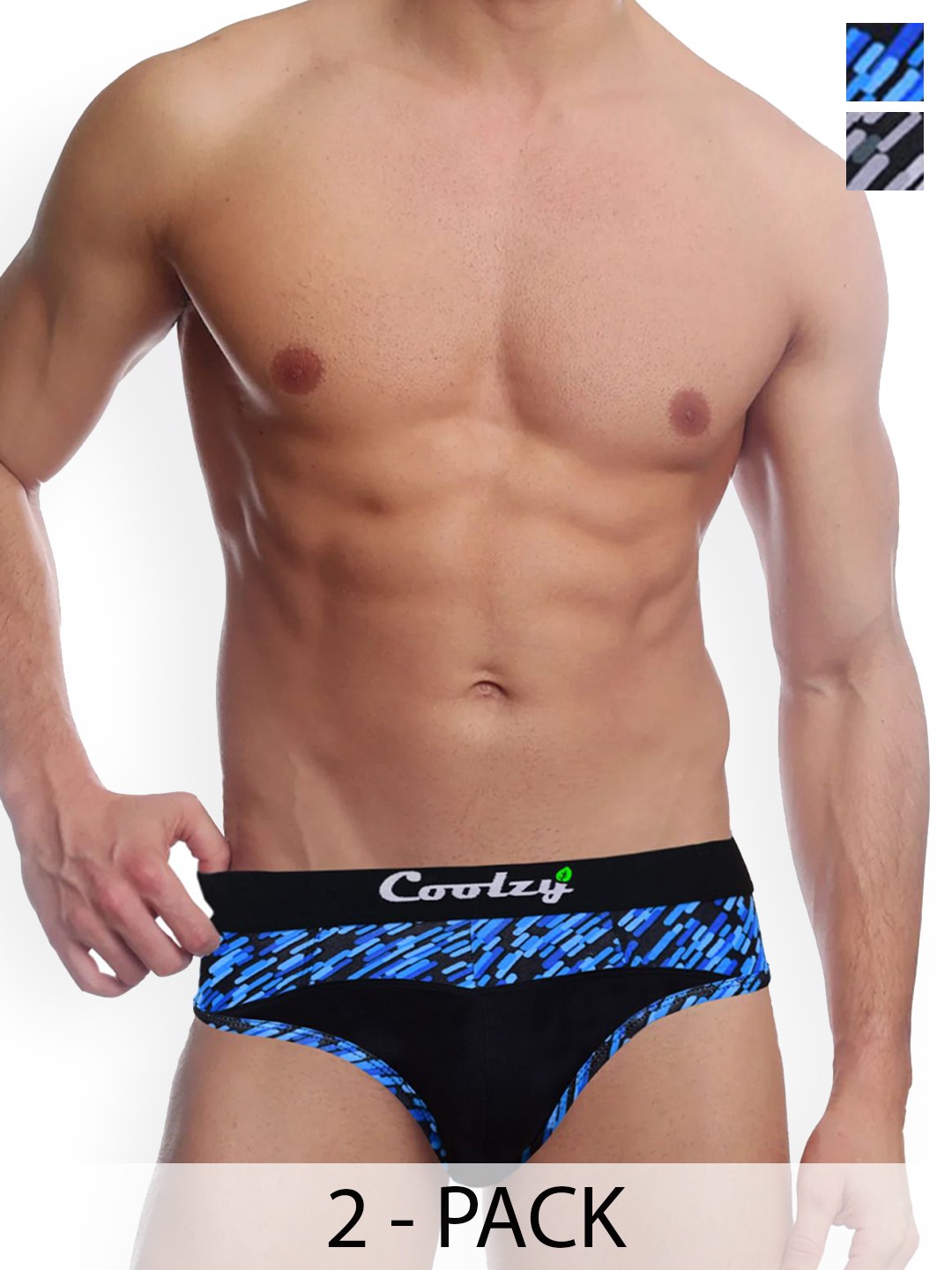 

COOLZY Pack Of 2 Printed Basic Briefs - EOSHBF2K002-S, Black