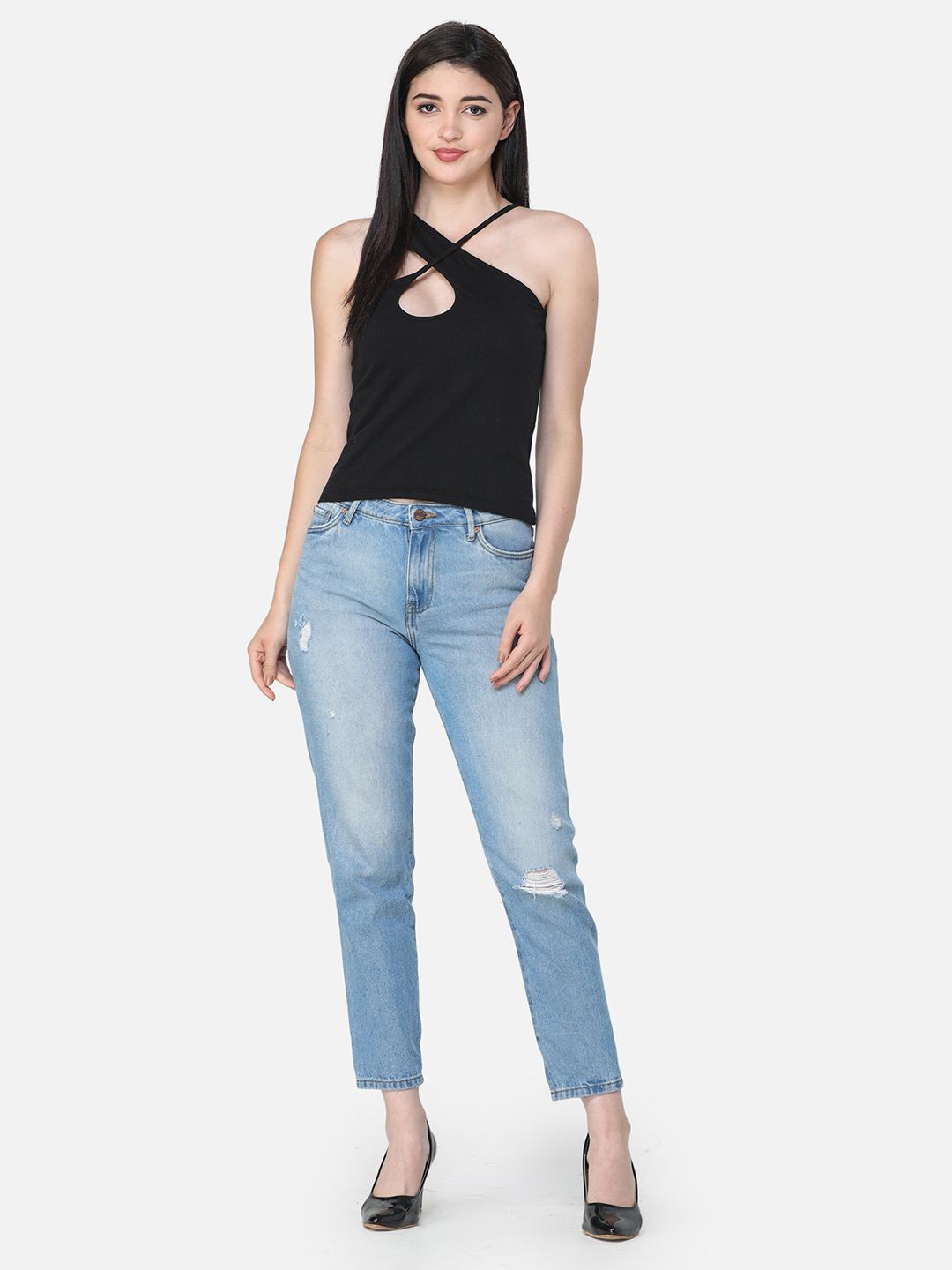 

Moda Rapido Women Keyhole Neck Sleeveless Twisted Top, Black