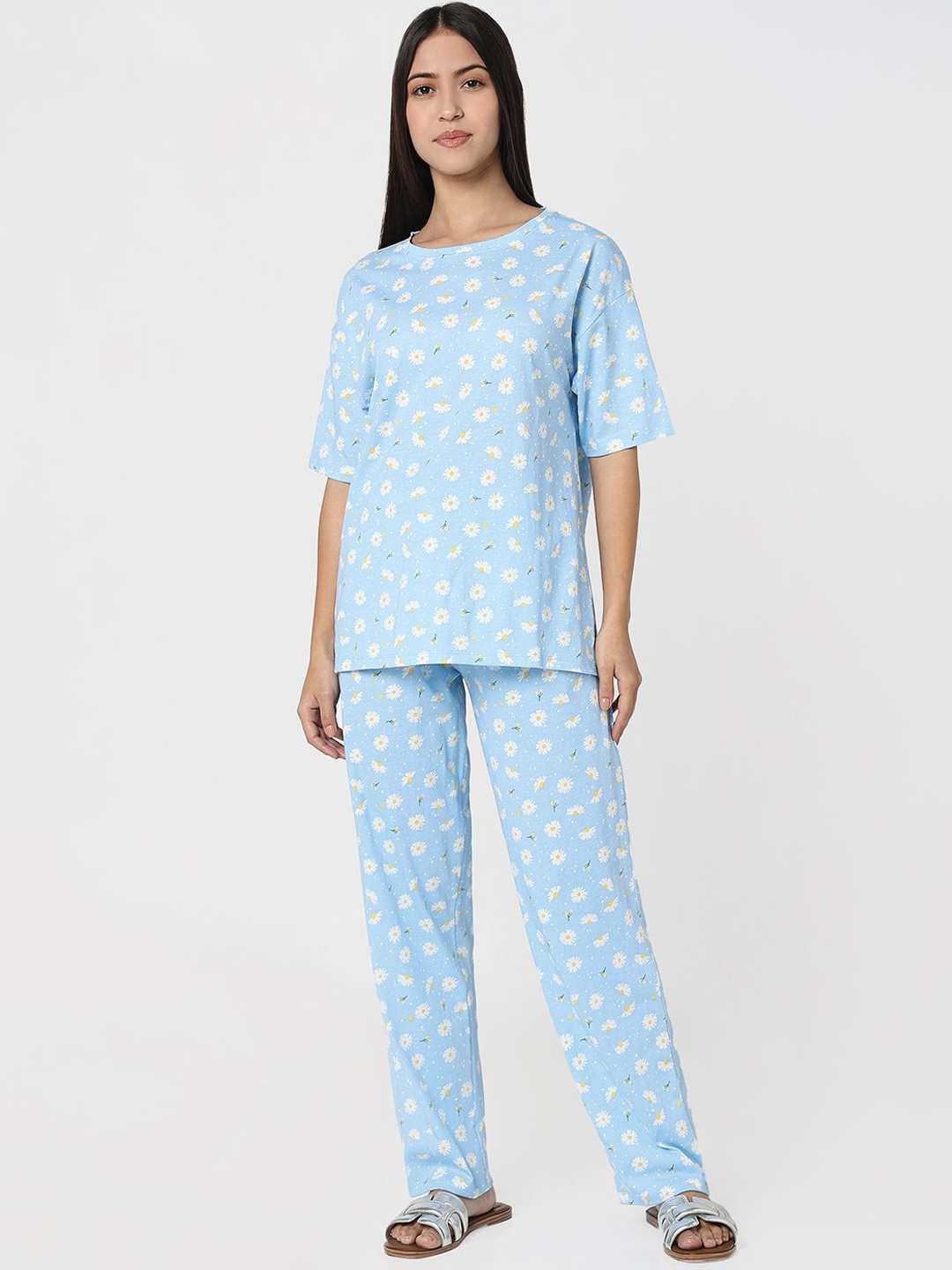 

R&B Women Printed Night suit, Blue