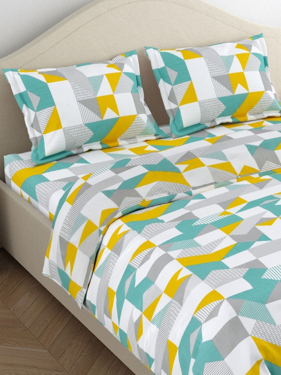 

haus & kinder Aqua Harmony Blue Printed Cotton 186 TC Single Bedsheet Set-2.29 m x 1.53 m