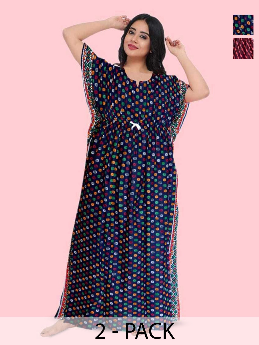 

PR PINK ROYAL Women Pack Of 2 Printed Maxi Nightdress, Red