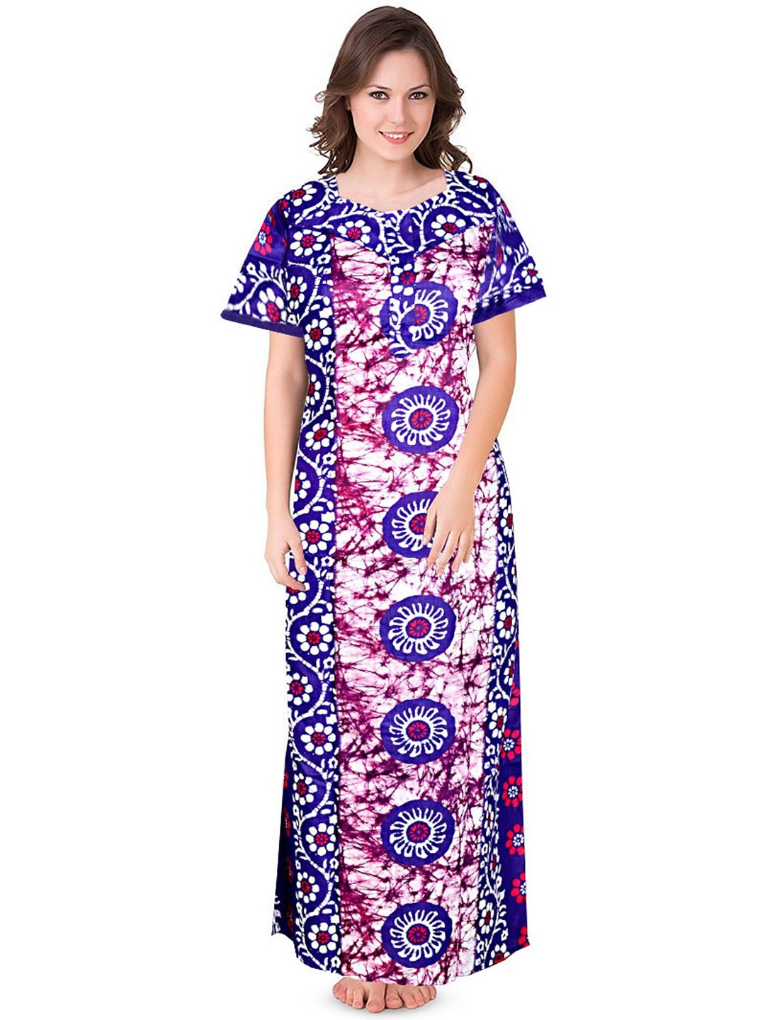 

PR PINK ROYAL Women Printed Pure Cotton Maxi Nightdress, Purple