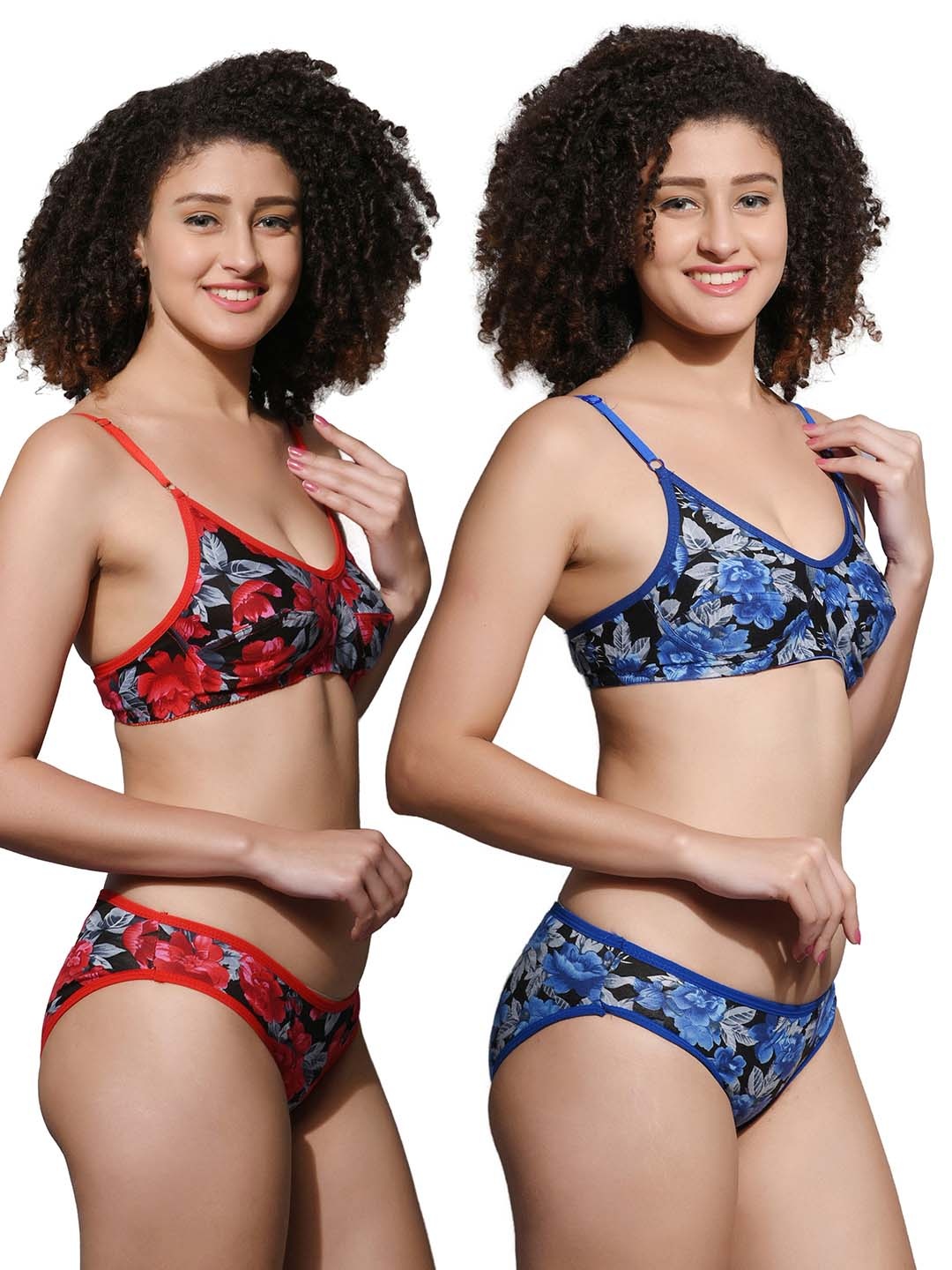 

Fihana Pack Of 2 Printed Cotton Shoulder Straps Lingerie Set FIHANA-333-RED-BLU-30B, Blue