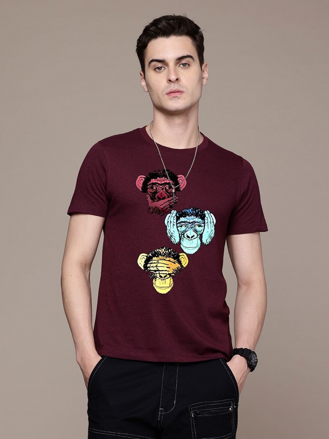 

Moda Rapido Men Regular Fit Graphic Printed Round Neck Cotton T-shirt, Maroon