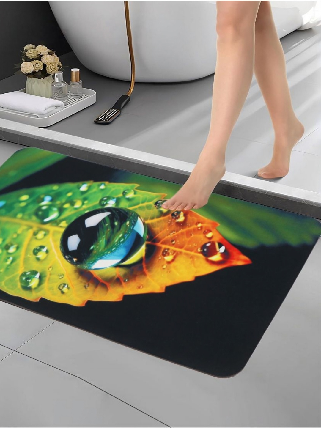 

Aura Black & Green Printed Anti Skid Bath Rug