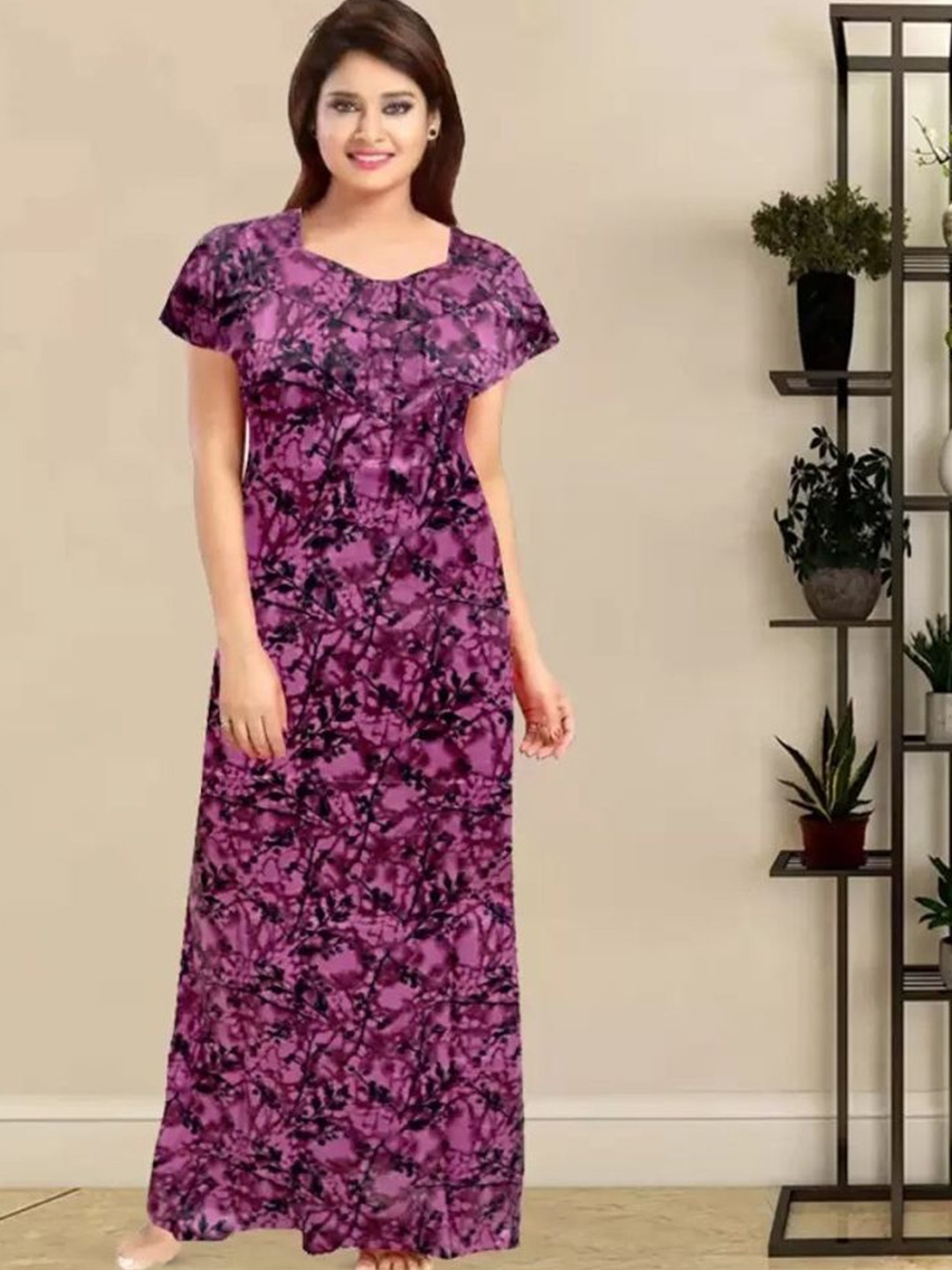 

PR PINK ROYAL Printed Maxi Nightdress, Maroon