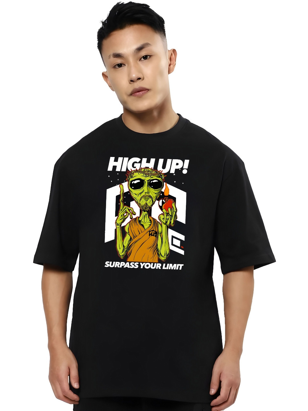 

SZN Men Graphic Printed Round Neck Cotton Oversized T-shirt, Black