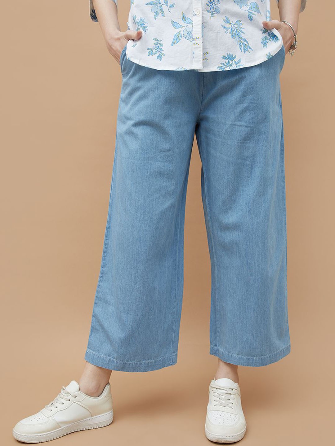 

Colour Me by Melange Women Mid-Rise Regular Fit Parallel Trousers, Blue