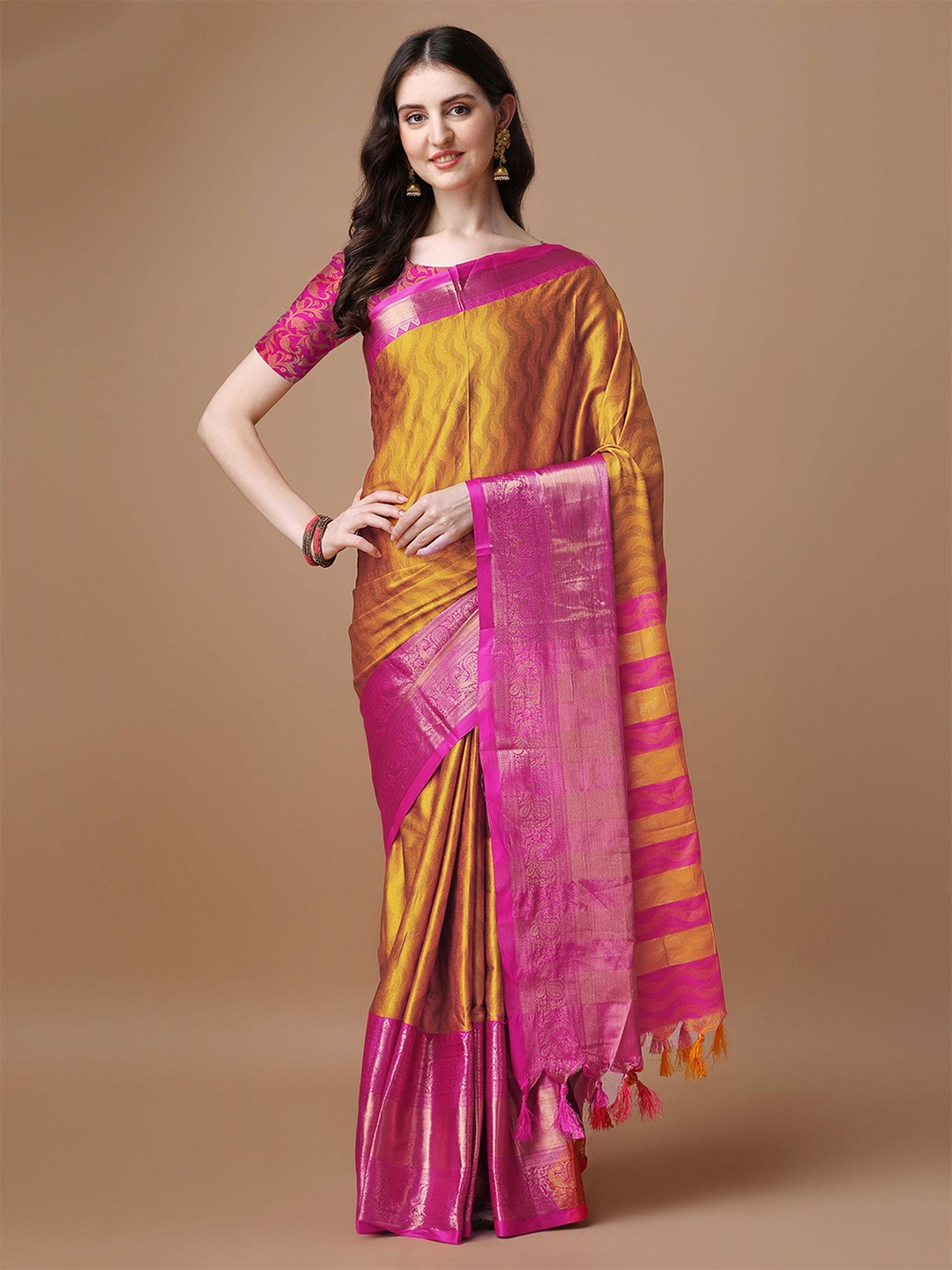 

DIVASTRI Woven Design Zari Saree, Mustard