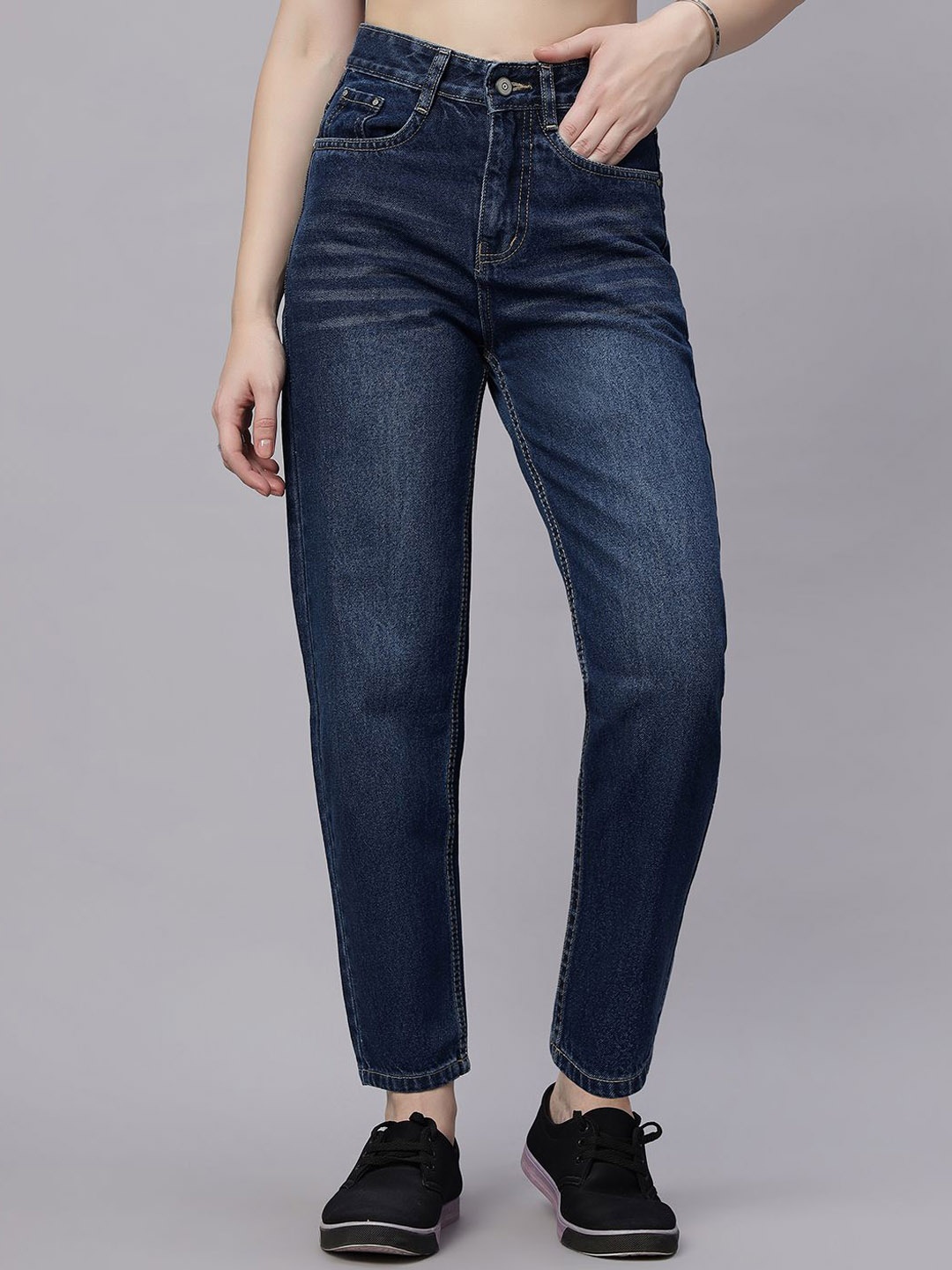 

ZUYA Women Dark Blue Mom Fit Whisker Jeans Effortless Everyday Comfort, Navy blue