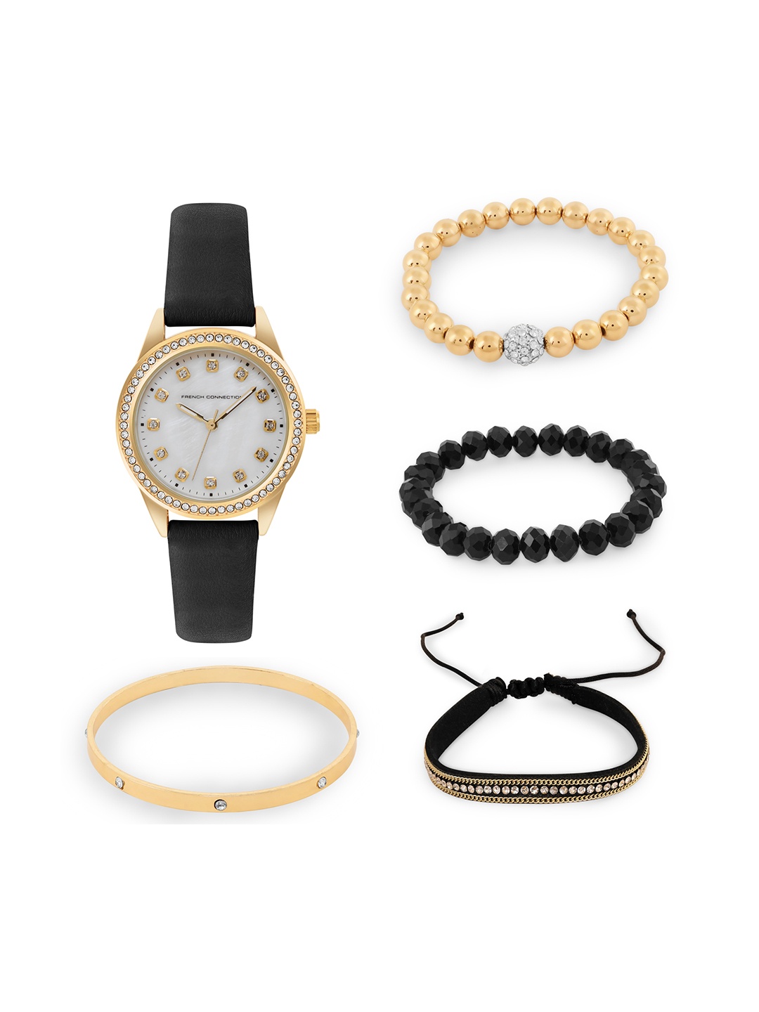 

French Connection Women Embellished Analogue Watch FCW15BL Gift Set, White