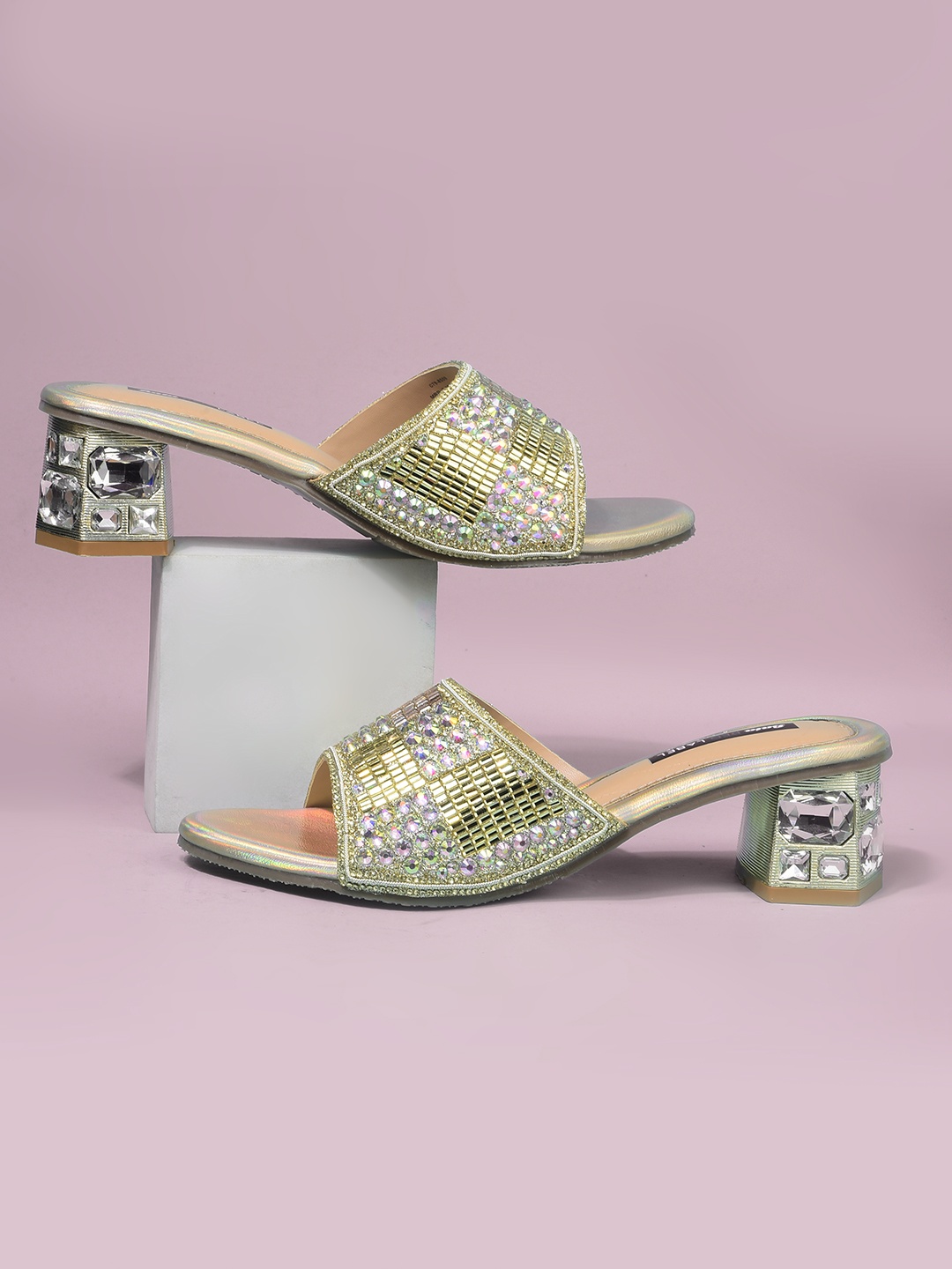 

Bata Embellished Block Heel Sandals, Gold