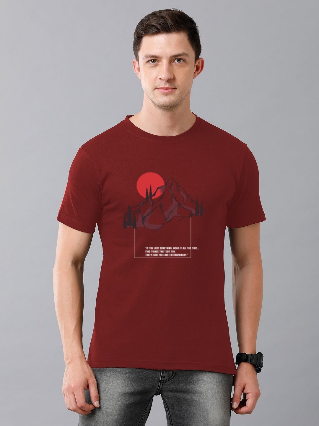 

Moda Rapido Men Graphic Printed Round Neck Cotton T-shirt, Maroon